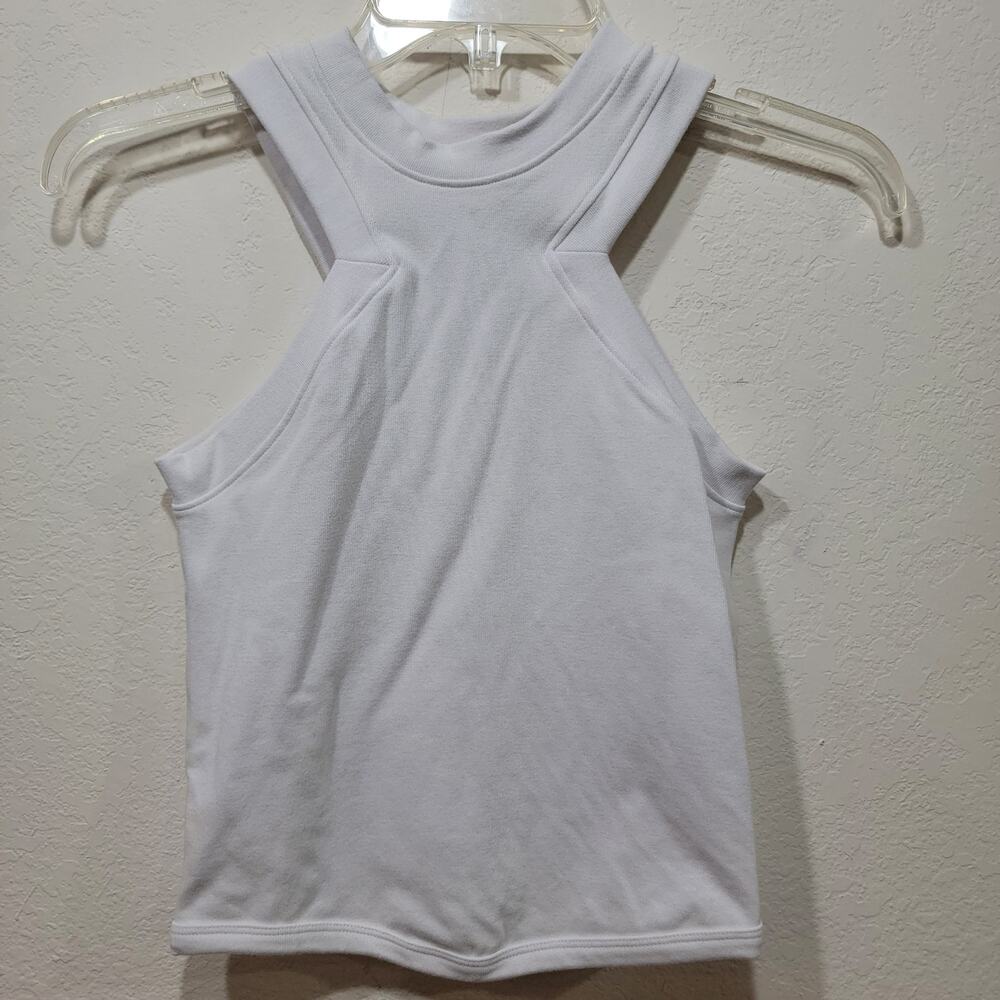 Dynamic White Tank Top #1403 Curved Hem Modern Structured Stretch One Size